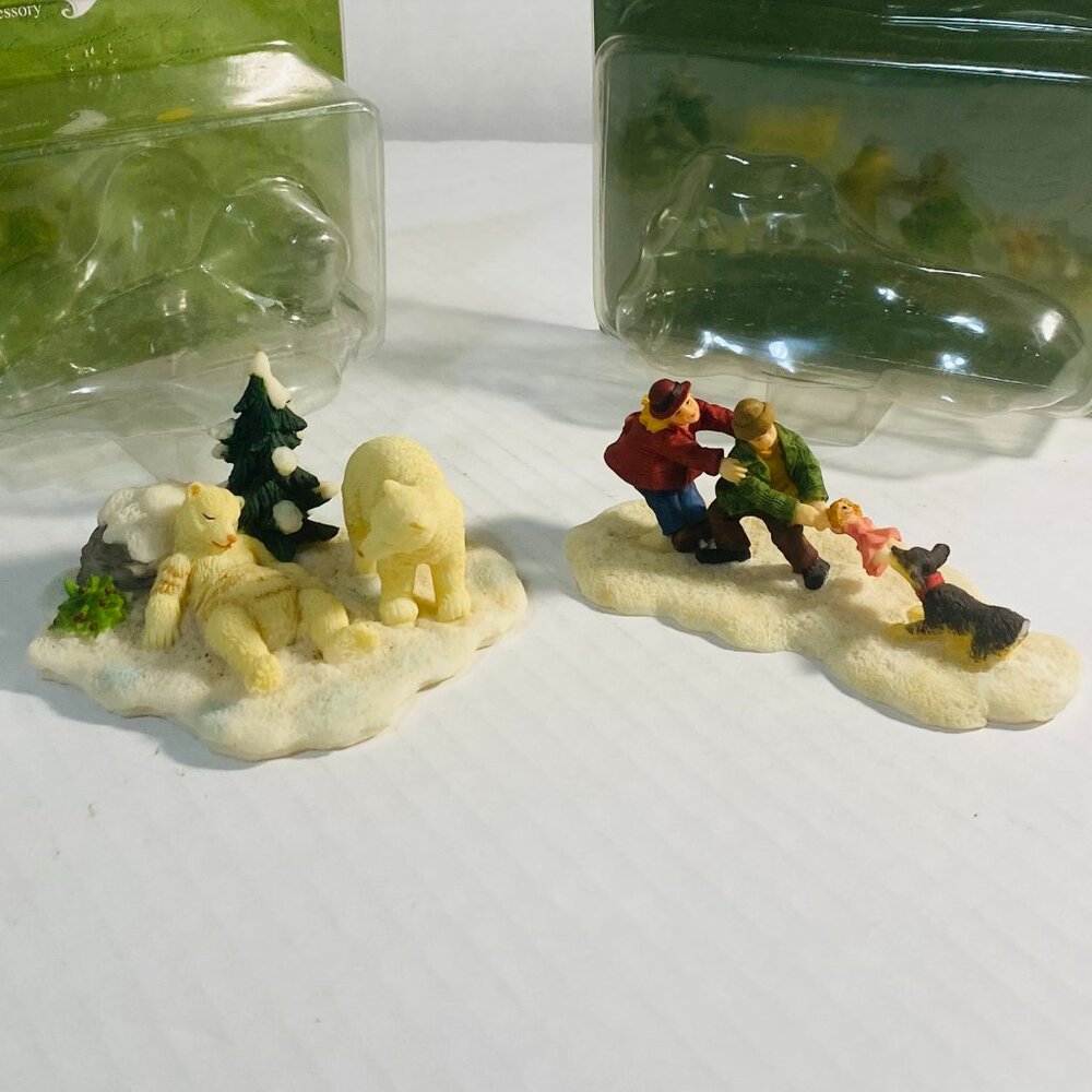 VTG Set of 2 Mixed Christmas Ornaments Santa's Workbench, 2 Bears & Kids + Dog